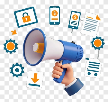 Megaphone With Digital Communication Icons PNG