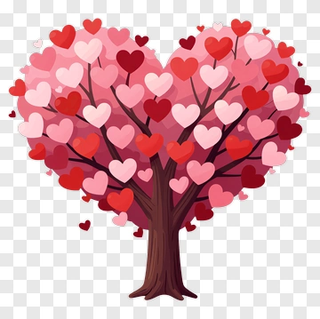 Heart-Shaped Tree With Colorful Hearts PNG