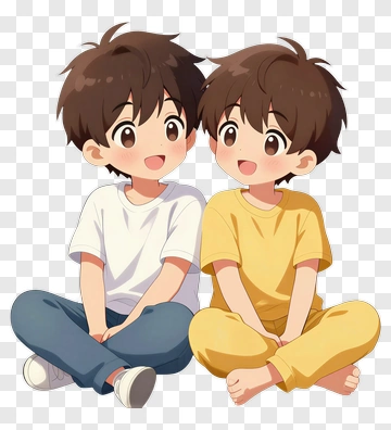 Cartoon Brothers Sitting Together PNG
