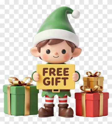 3D Elf Holding A Free Gift Sign PNG