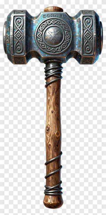 Fantasy Hammer With Wooden Handle And Engraved Details PNG