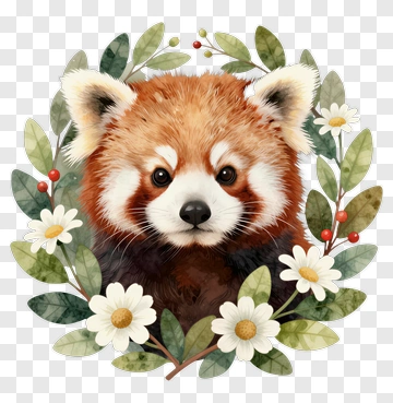 Cute Red Panda Surrounded By Flowers PNG