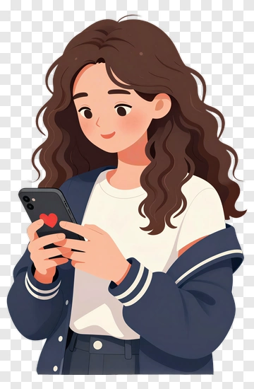 Cartoon Girl Using A Smartphone PNG