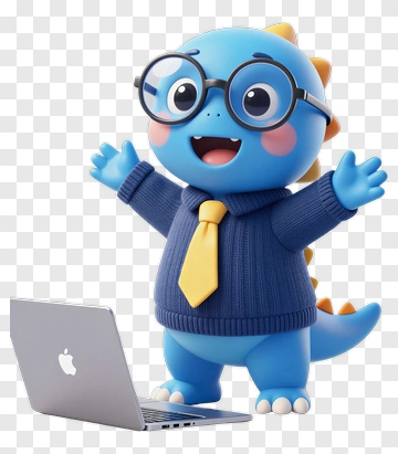 Cartoon Dinosaur Wearing Glasses And Sweater With Laptop PNG