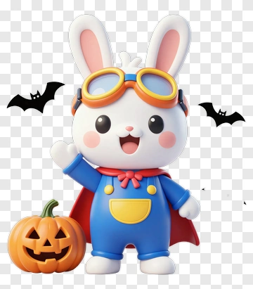 Cartoon Bunny Wearing A Cape With A Halloween Pumpkin PNG