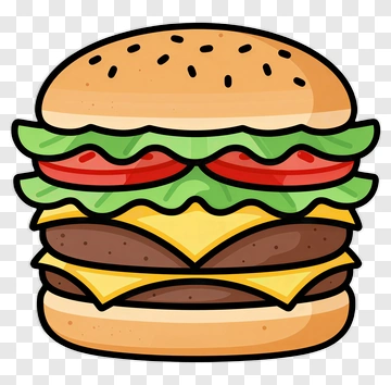 Cartoon Hamburger With Cheese And Vegetables PNG