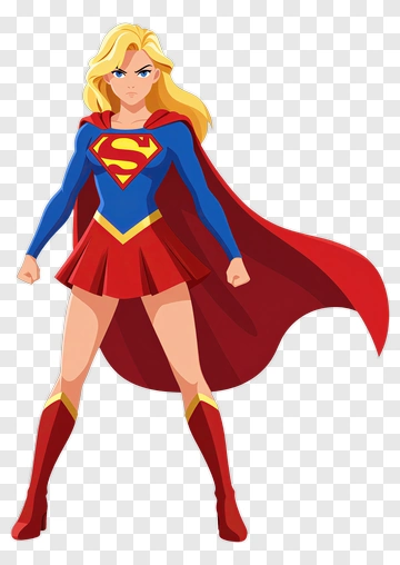 Cartoon Supergirl Standing Confidently PNG