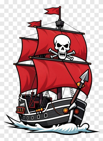 Pirate Ship With Red Sails And Skull PNG