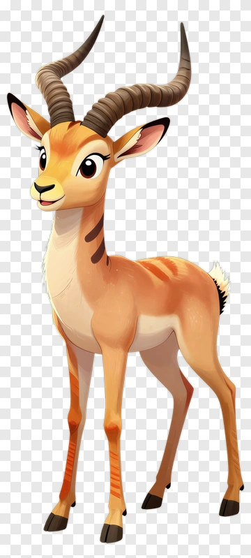 Cartoon Antelope With Curved Horns PNG