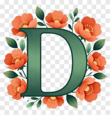 Floral Letter D Design PNG