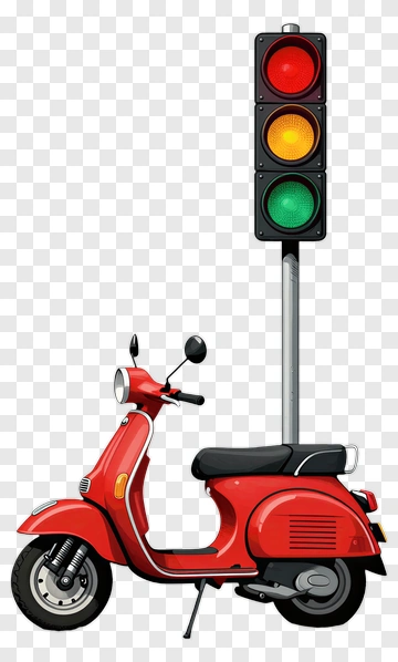 Red Scooter Beside A Traffic Light PNG