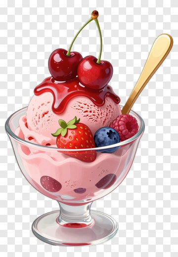 Ice Cream Sundae With Cherries And Berries PNG