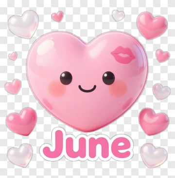 Cartoon Heart With Smiley Face And June Text PNG