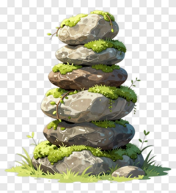 Stack Of Rocks With Green Moss PNG