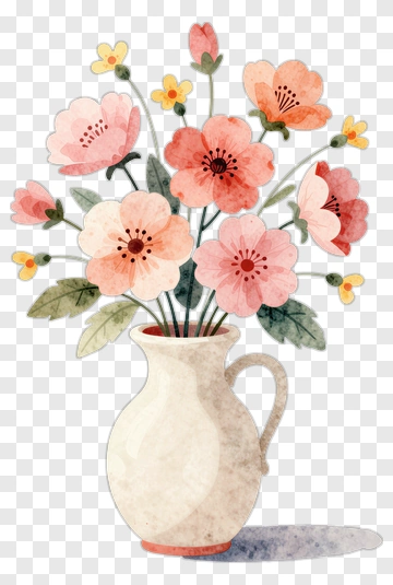 Watercolor Flower Bouquet In A Vase PNG