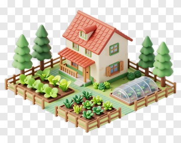 3D House With Garden And Greenhouse PNG