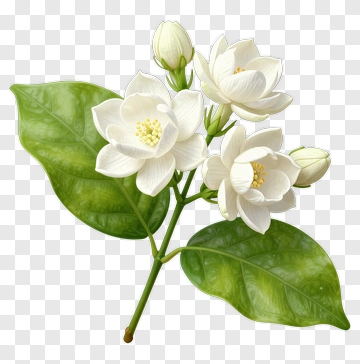 White Jasmine Flower With Leaves PNG