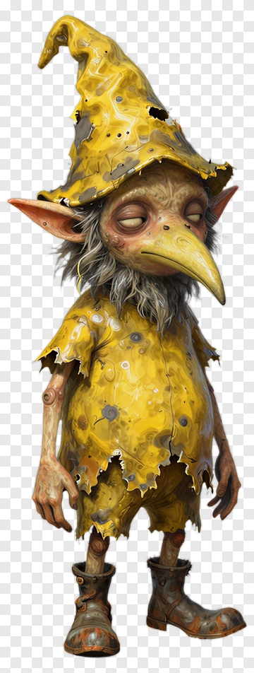 3D Gnome In Tattered Yellow Outfit PNG