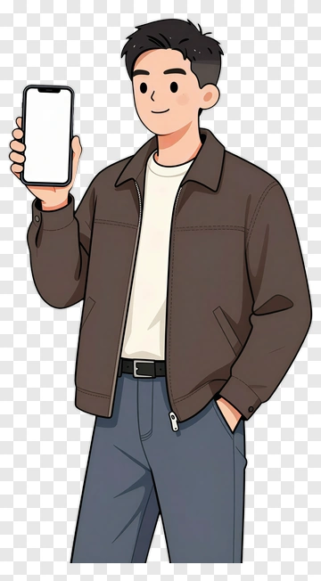 Cartoon Man Holding A Smartphone PNG