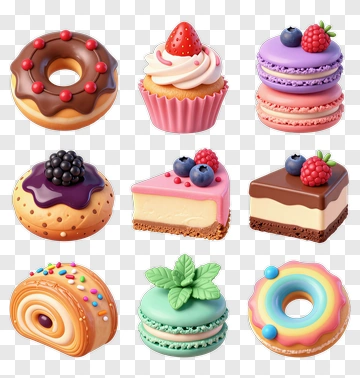 Colorful Assortment Of Desserts And Pastries PNG