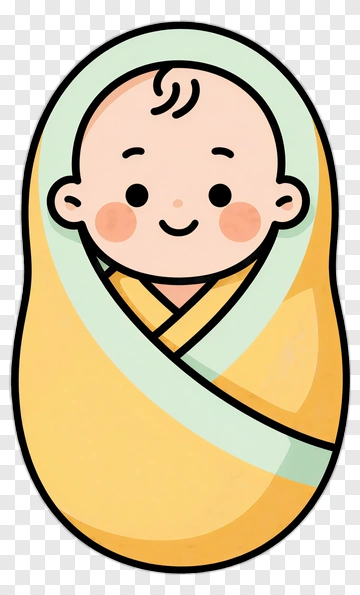 Cartoon Baby Wrapped In A Yellow Blanket PNG