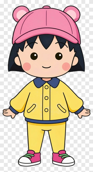 Cartoon Girl In Yellow Outfit With Pink Bear Hat PNG
