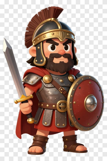 Cartoon Roman Soldier Holding A Sword And Shield PNG