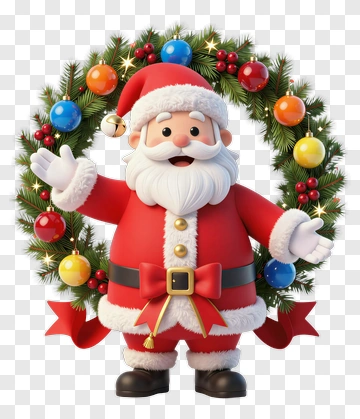 Cartoon Santa Claus Holding A Christmas Wreath PNG