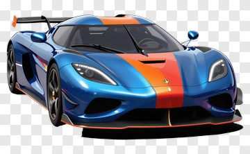 3D Sports Car With Blue And Orange Design PNG