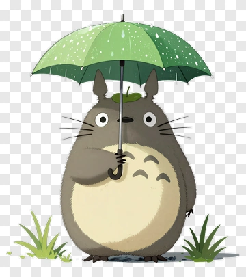 Cartoon Totoro Holding A Green Umbrella PNG
