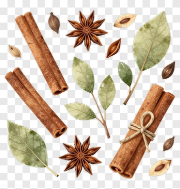 Cinnamon Sticks And Star Anise With Bay Leaves PNG