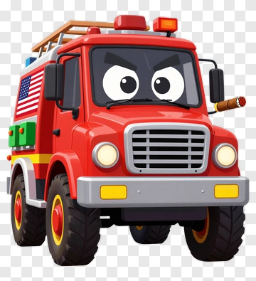 Cartoon Fire Truck With A Friendly Face PNG
