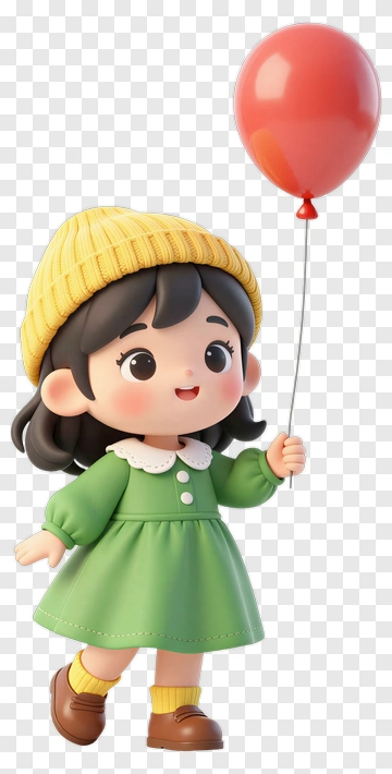 3D Girl Holding A Red Balloon PNG