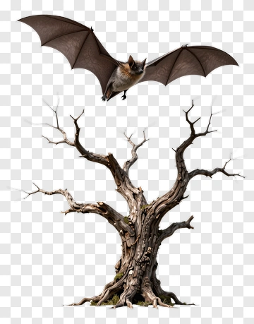 Bat Flying Over A Dead Tree PNG