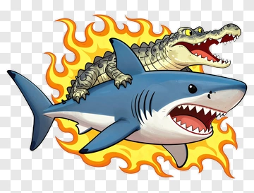 Cartoon Shark With Alligator Riding On Its Back PNG