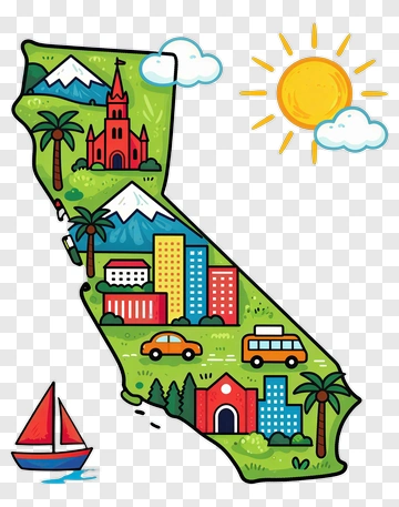 Colorful California Map Illustration PNG