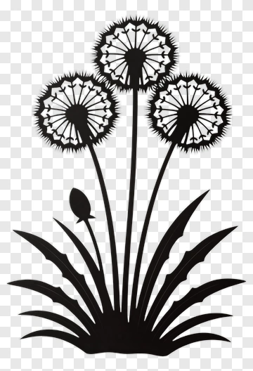 Silhouette Dandelion Flowers PNG