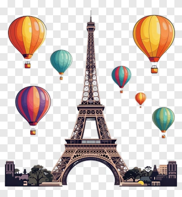 Eiffel Tower Surrounded By Colorful Hot Air Balloons PNG