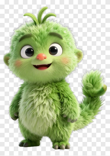 Cartoon Green Creature With Happy Expression PNG