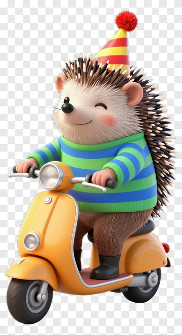 Cartoon Hedgehog Riding A Scooter PNG