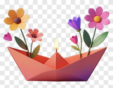Colorful Paper Boat With Flowers PNG