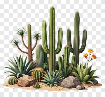 Desert Cactus Garden With Rocks And Succulents PNG