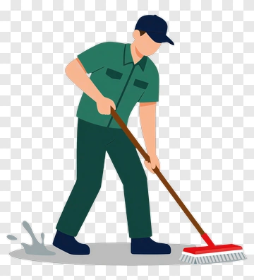 Janitor Cleaning Floor With A Broom PNG