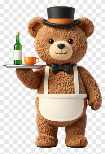 3D Bear Waiter Holding A Tray PNG