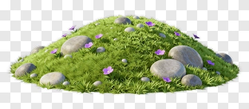Grass Mound With Rocks And Flowers PNG