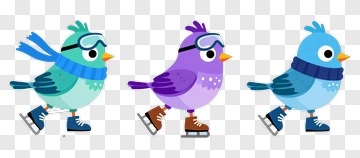 Cartoon Birds Ice Skating PNG
