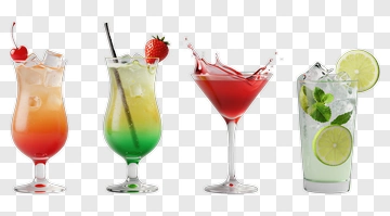 Colorful Cocktail Drinks In Glasses PNG