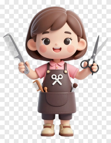 3D Hairdresser Holding Scissors And Comb PNG