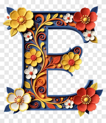 Colorful Floral Letter E PNG