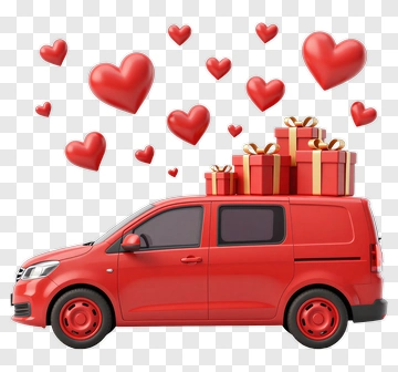 Red Delivery Van With Gifts And Hearts PNG